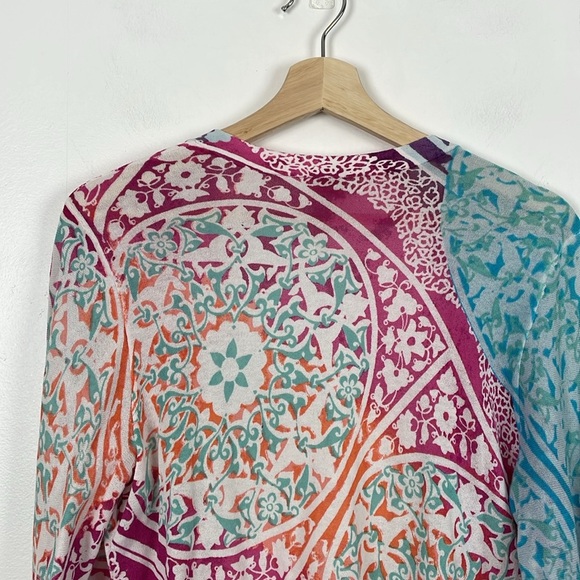 Chico's Women 1 Medium Multicolor Open Cardigan Sweater Ruched Sleeves Causal - Picture 6 of 8